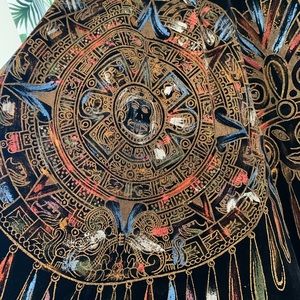 Vtg hand painted Mexican circle skirt Mayan velvet